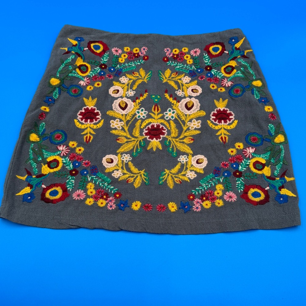 UMGEE USA Embroidered Floral A-Line Mini Skirt Dark Gray Women's Size S